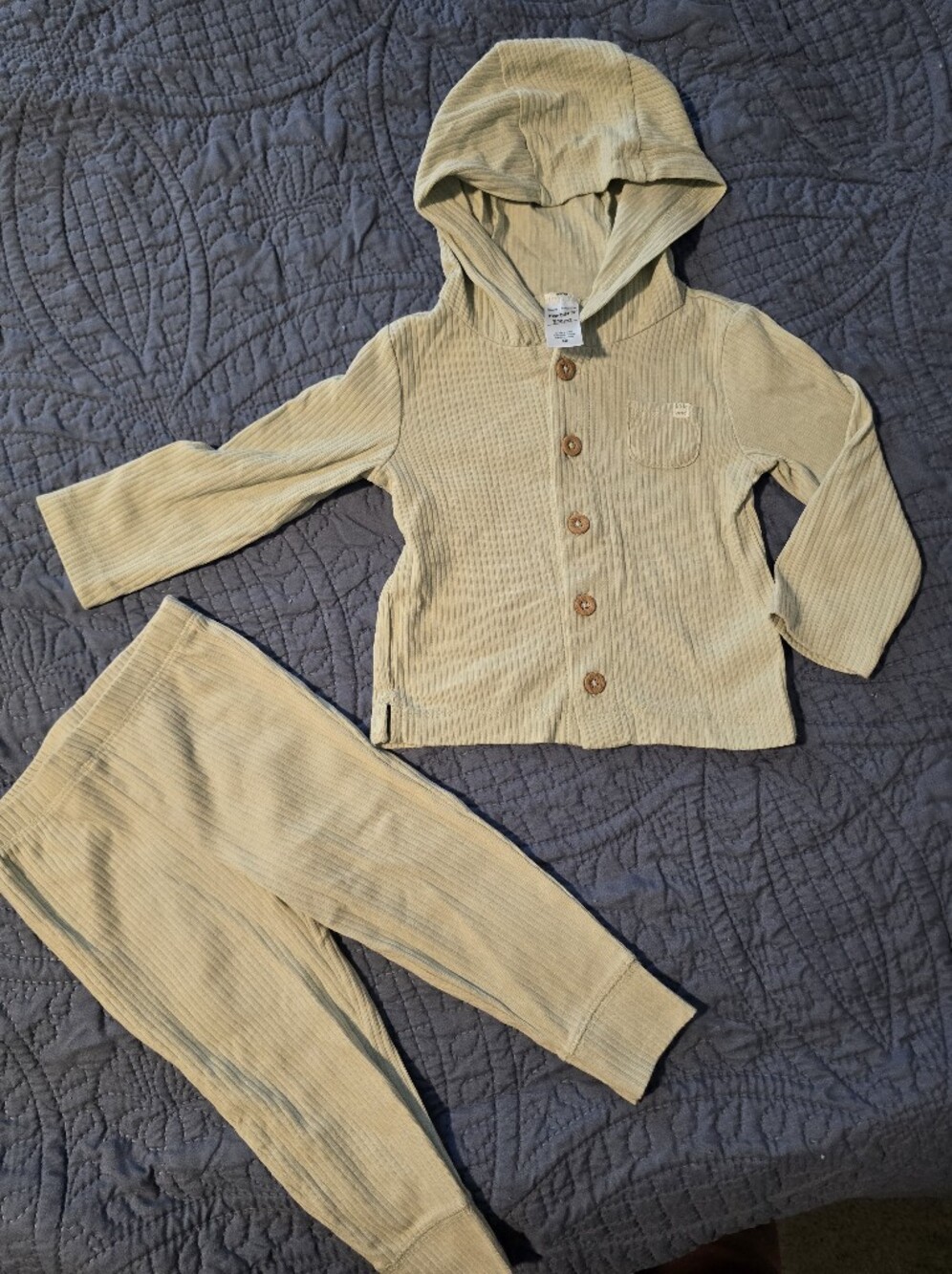 Carter's Hooded Ribbed Lightweight Sweatpants & Joggers Set in Light Sage